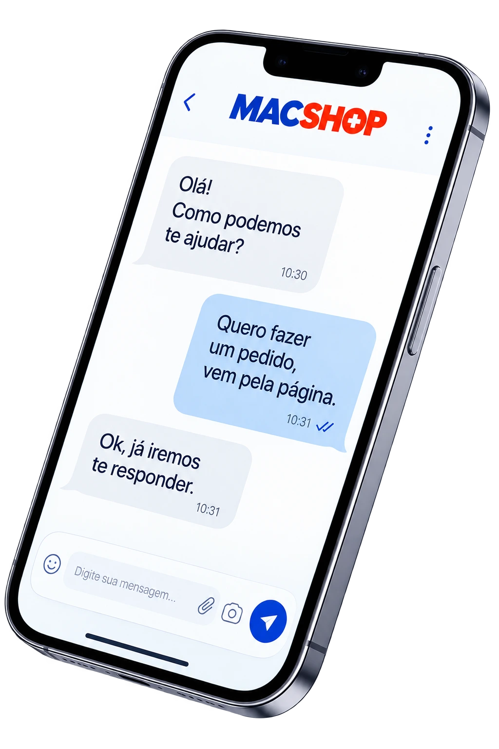 Conversa de WhatsApp com a Mac Shop Farma Popular